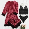 Customized cross-border trade one-piece consignment long-sleeved bathrobes, sexy and charming silk-like home wear, four-piece home wear details Picture